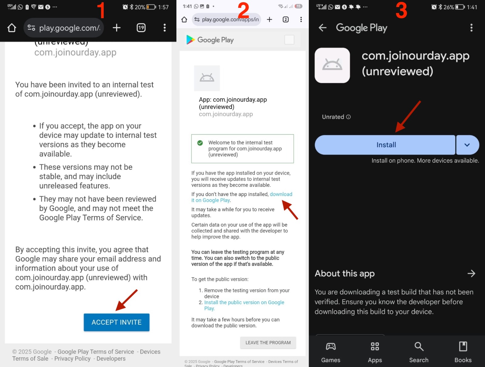 Android testing instructions screenshot