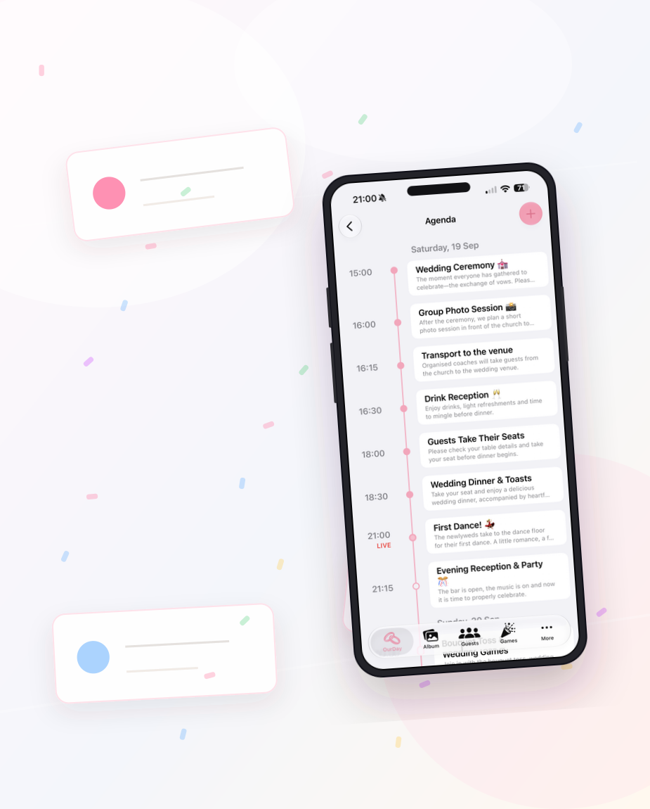 Live wedding-day notifications on a phone lock screen